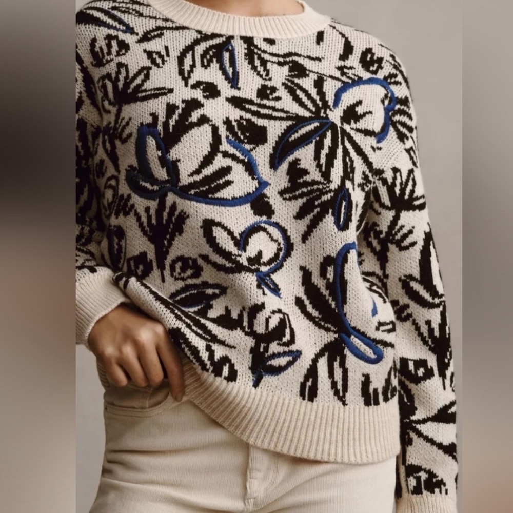 NWOT Anthropologie Floral Pop Embroidered Sweater